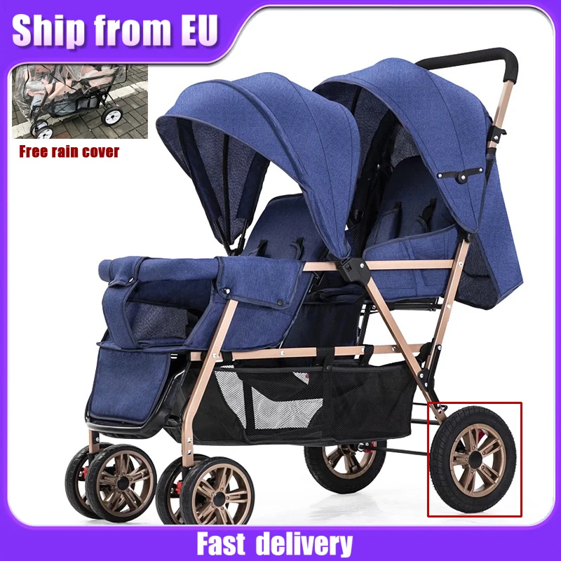 Passeggino gemellare Passeggino pieghevole per bambini Passeggino doppio per due neonati Passeggino staccabile può sedersi o sdraiarsi