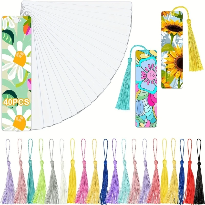 Double Sided Sublimation Blank Bookmark Set with Colorful Tassels Handmade Heat Transfer Rectangle Bookmarks Reading Accessories