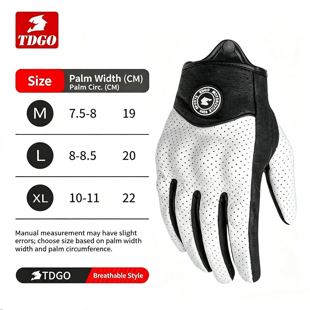 Leather Motorcycle Riding Gloves Touch Screen 3D Joint Protection Breathable Non‑Slip Full Finger Gloves for Motorbike Driving