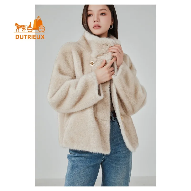 High-end Coat for Women, New Elegant Winter Style Short Genuine Fur Coat with Stand Collar, Windproof and Warm Jacket Fur Coat