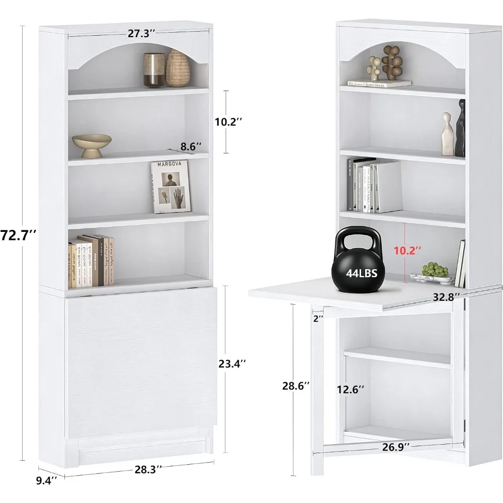 Folding Desk with Storage, Space-Saving Wall Mount Computer Desk for Home Office, White
