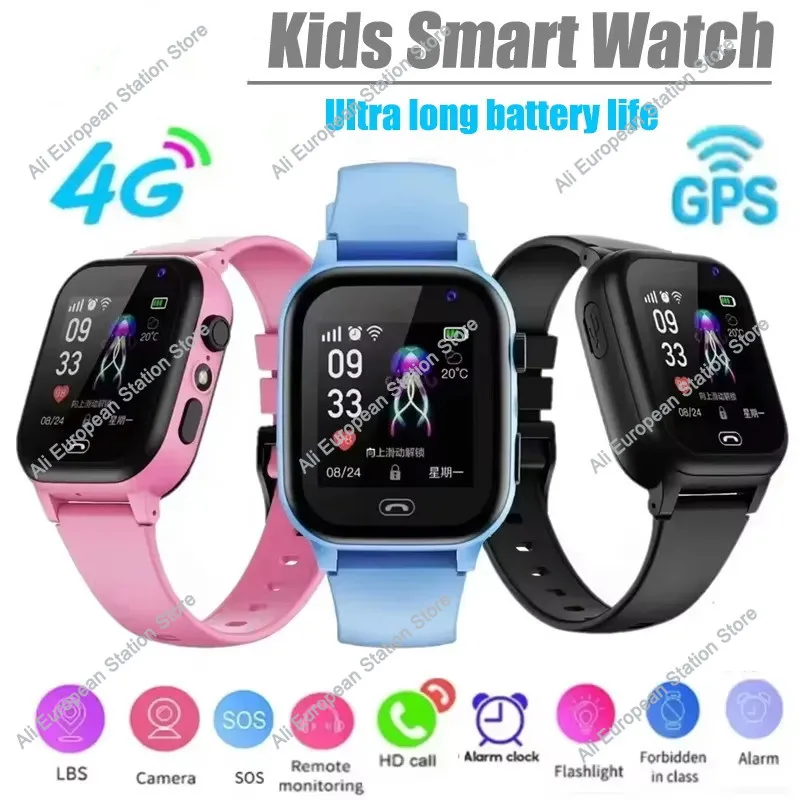 Kinderen 4G Smart Watch SOS GPS-locatie Videogesprek Sim-kaart SmartWatch-camera met licht touchscreen Waterdicht horloge voor kinderen