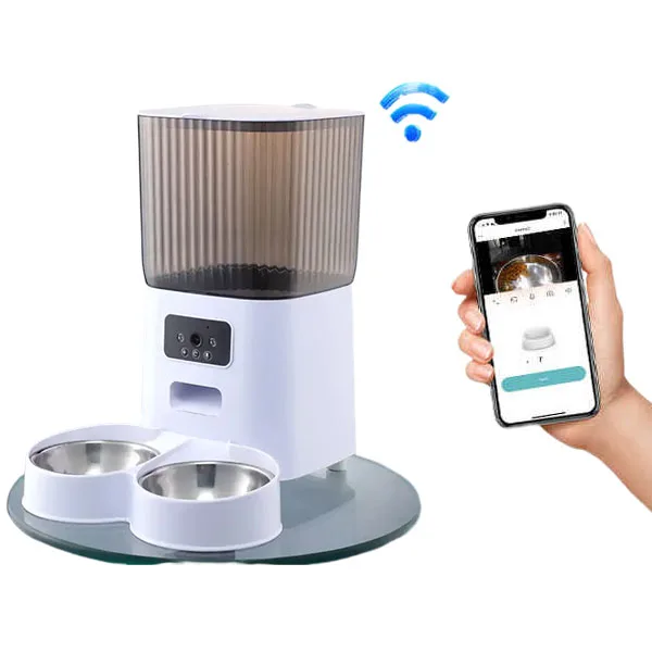 

5L 5 Meals Stainless Steel Double Bowl Automatic Pet Feeder 2 Cats With Wifi Remote Control APP Timed Cat Feeder