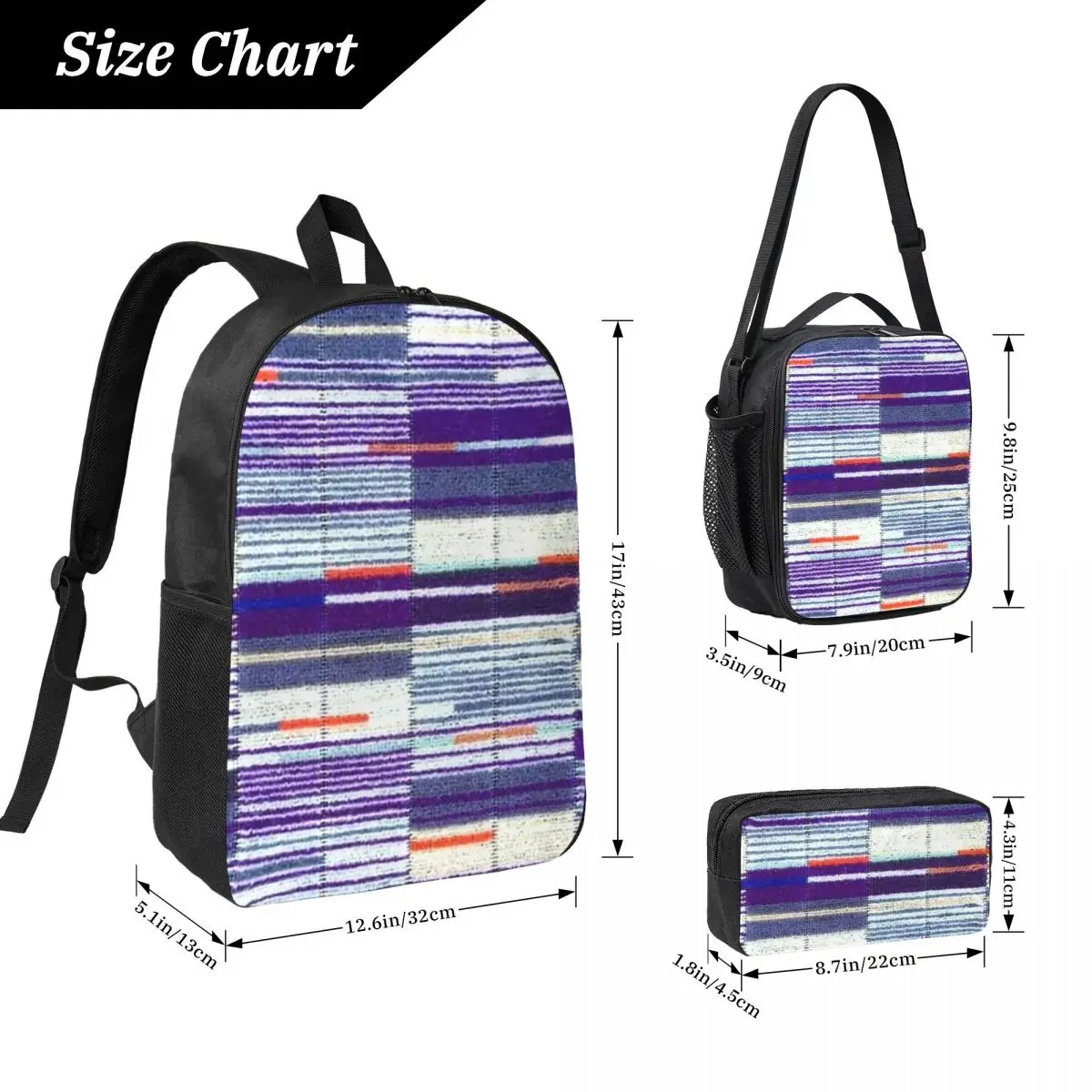 Elizabeth Line Underground Moquette Backpack BookBag School Bag Computer Shoulder Bags 3ps Insulated Lunch Bag Pencil Case