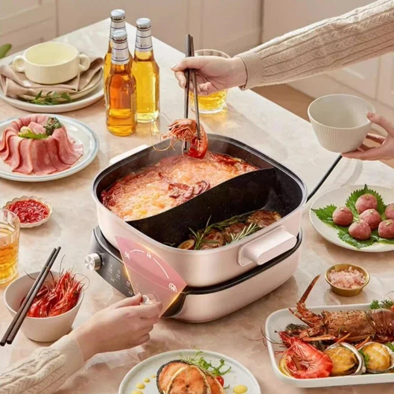 Midea หม้อ6.5L ไฟฟ้าสองรสชาติ220V หม้ออเนกประสงค์2000หม้อหุงต้มแบบไม่ติดหม้อไฟฟ้าแยก