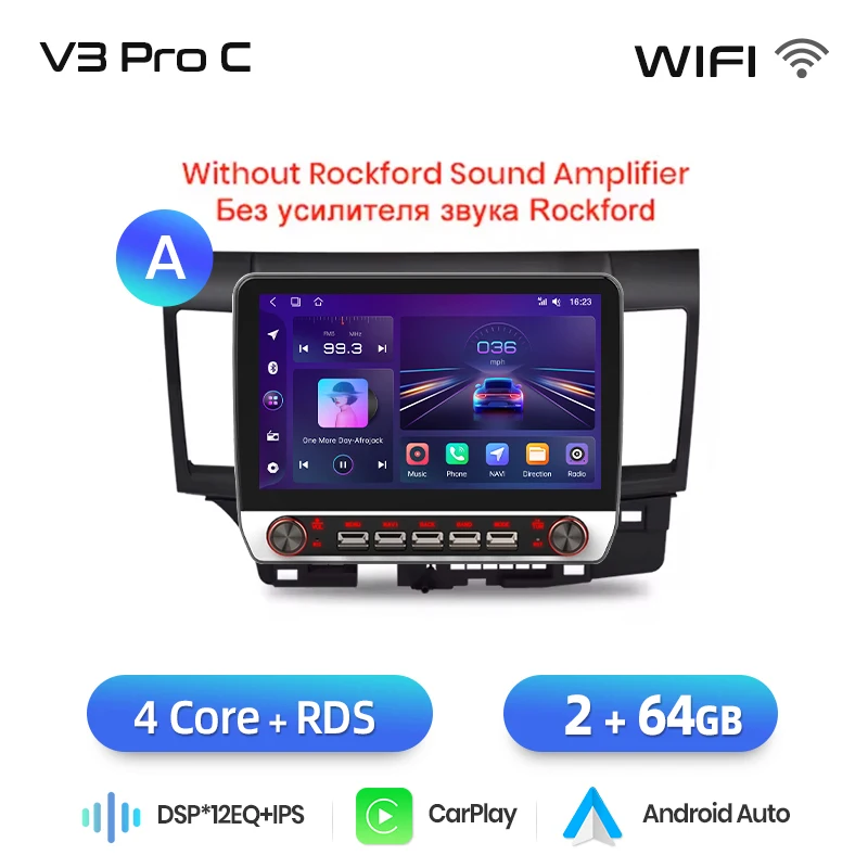 Junsun 13.1″ QLED Draadloze CarPlay Android Auto Autoradio Voor Mitsubishi Lancer 2007-2013 Intelligente Systemen DSP SWC RDS GPS FM