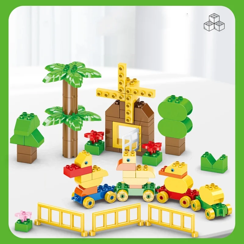 Blocos de construção de trem de empilhamento para crianças bloco de construção de fazenda de pato com 94 peças crianças pré-escolar educacional engraçado brinquedo criativo