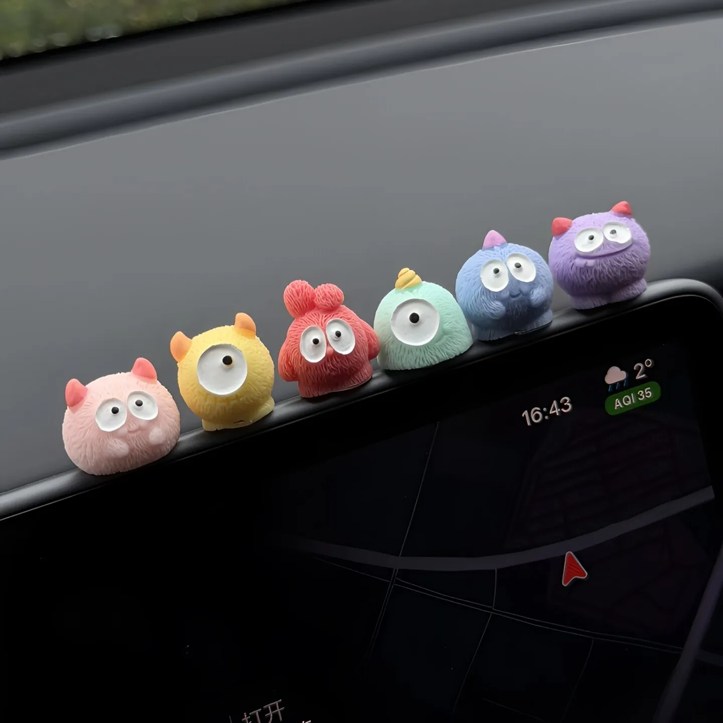 6Pcs Cute Fuzzy Monster Car Dashboard Ornaments Colorful Mini Cartoon Figurines Auto Interior Decor Accessories for Desk