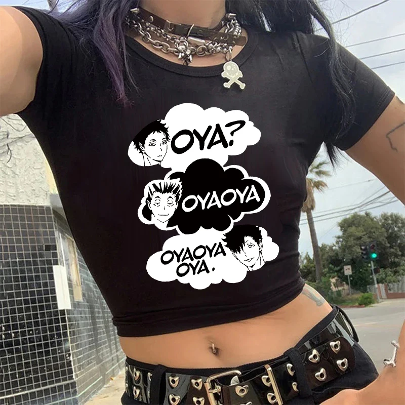 Oya Haikyuu camiseta de Anime Kuroo, Top corto, camisetas cortas con mosca alta, camiseta de dibujos animados japoneses Karasuno