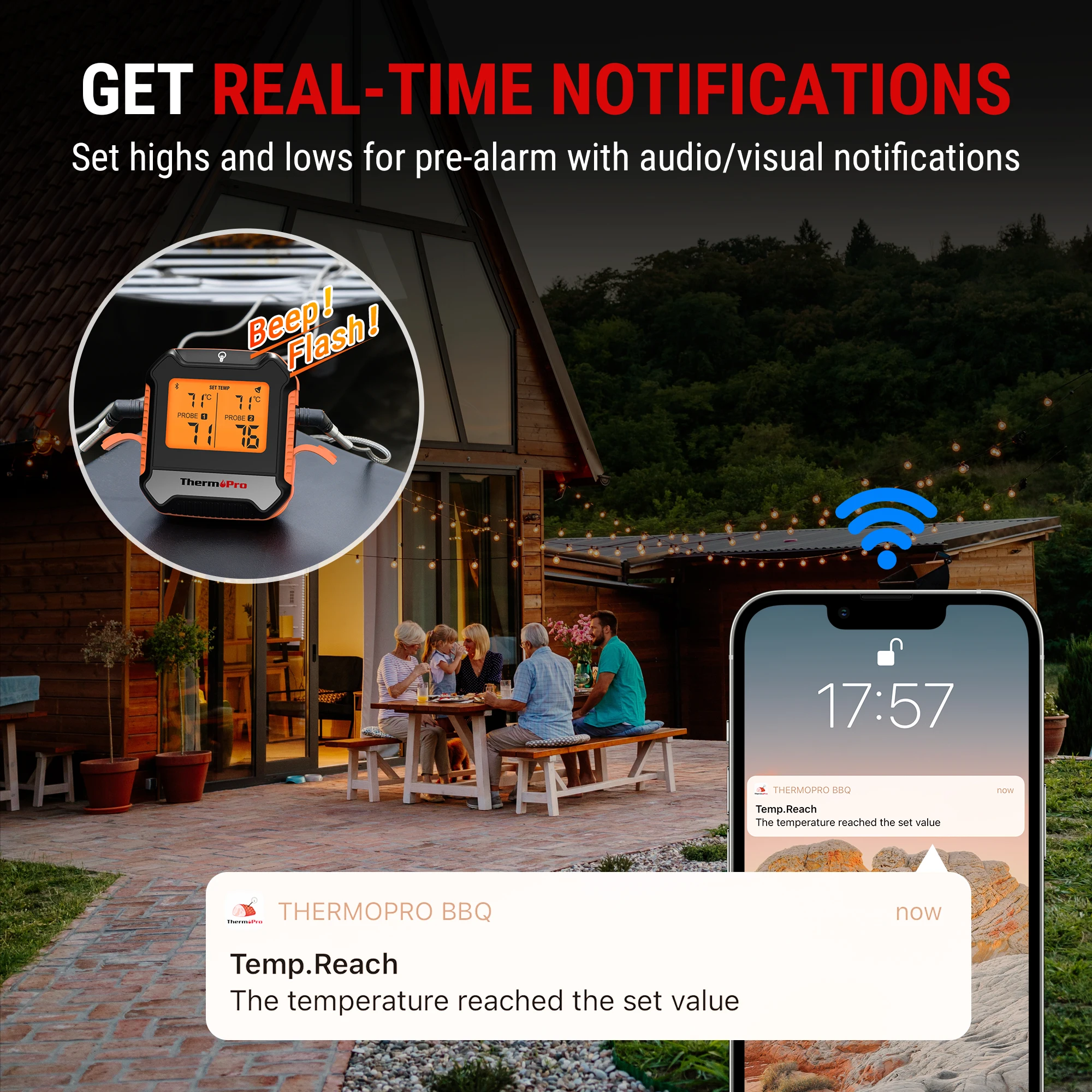 ThermoPro TP904 Bluetooth Wireless 135M Dual Probe Backlit Digital Meat Thermometer, App Connected Kitchen Thermometer for BBQ