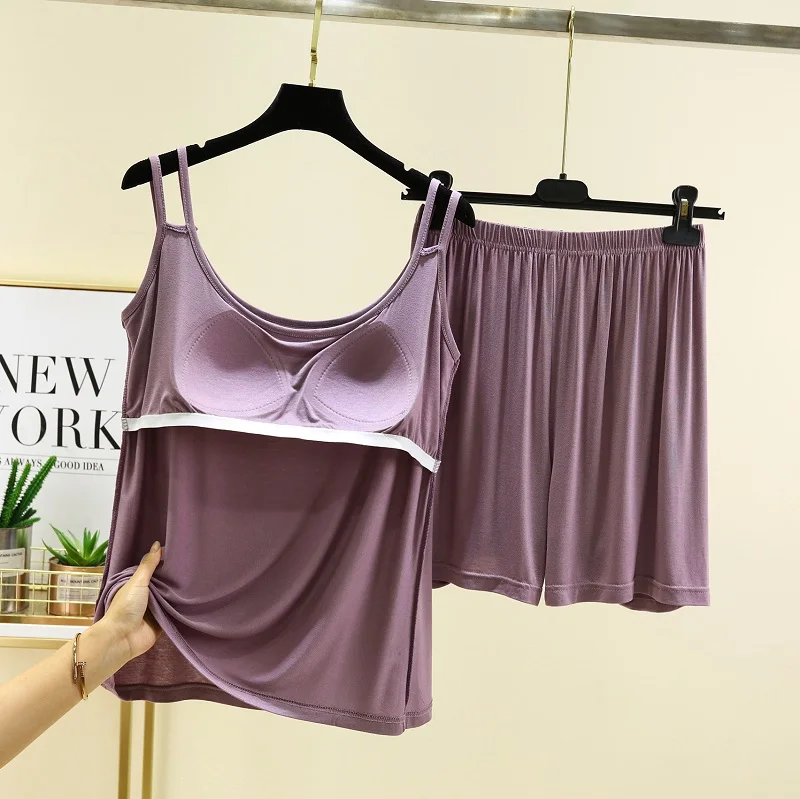 

Modal Thin Women's Home Clothes Set with Chest Pad Strap orts Summer Outdoor Wearable Two-Piece Set Comfortable Breathable