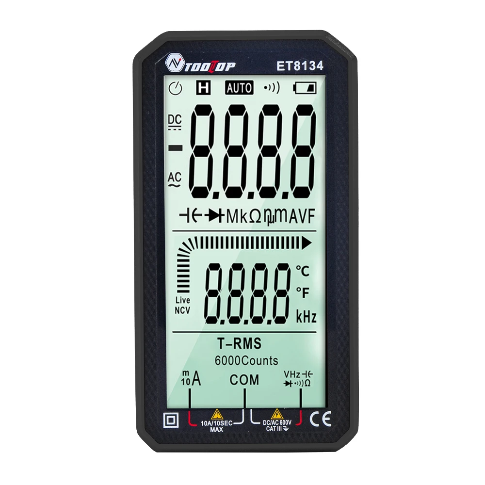 TOOLTOP ET8134 inteligentny True RMS cyfrowy multimetr 4.7 cali duży ekran automatyczny + ręczny pomiar Test diody rezystancyjnej DC/AC