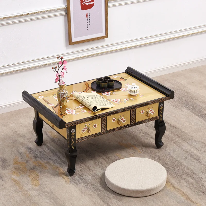 Piano paint gold foil three bucket coffee table Ming and Qing classical hand-painted furniture tea table tea table Wudao coffee