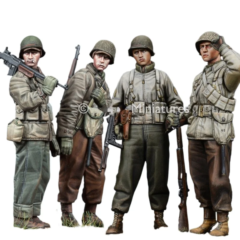 1/35 Scale WW2 US Infantry Four-Person Collection Resin Figure Assembly Model Kit Hobby Diorama Toy Unassembled and Unpainted