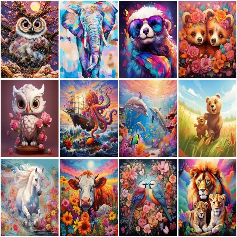 

GATYZTORY Full Diamond Embroidery Owl Aniaml 5D Diamond Painting Lion Bear Mosaic Cross Stitch Set Crafts Wall Decoration