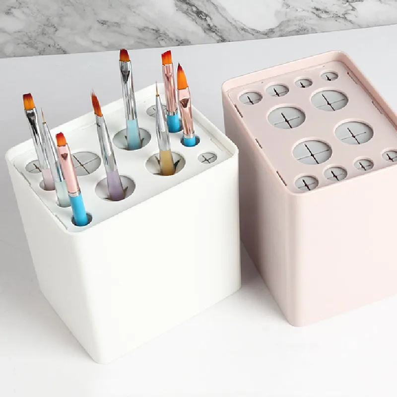 Square 12 Holder Nail Brushes Storage Box Acrylic Holder Desk Manicure Dust-proof Storage Display Shelf Makeup Brush Tool Box