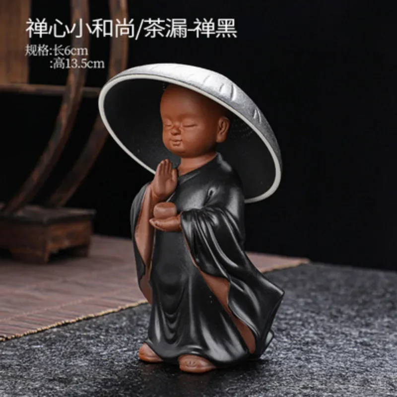 Tea Pet Little Monk Statue With Strainer Filter Hat Tea Set Accessories Kung Fu Ceramic Figurines Teapet Zen Ceremony Figure