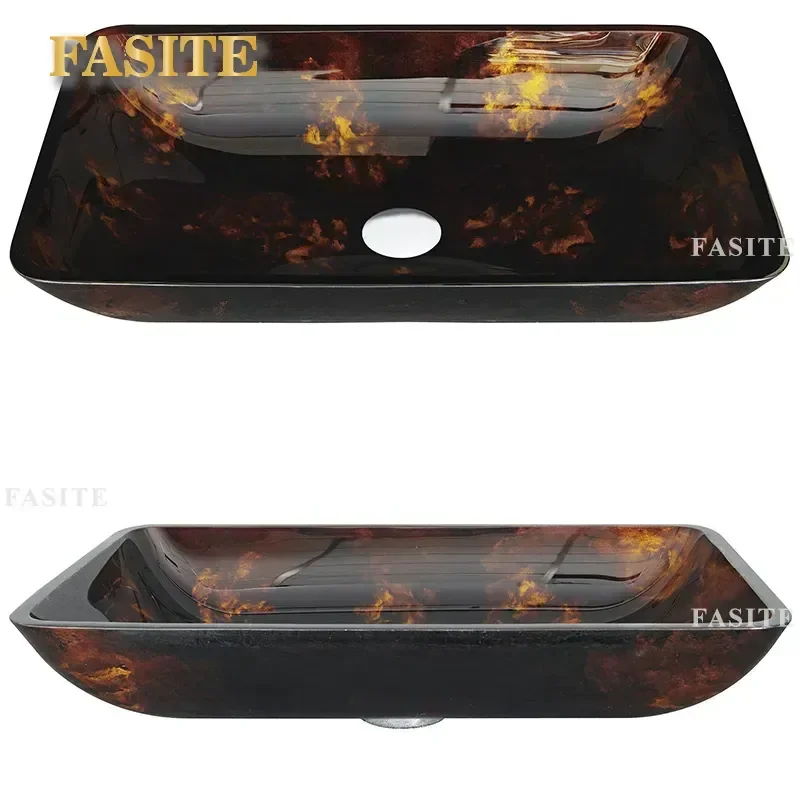 For Hotel Bathroom Tempered Glass Washbasin Art Basin On Counter Top Hand Sink Modern Design Durable Easy Clean Vanity