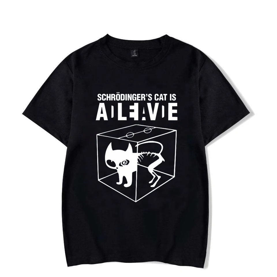 

2025 Men's T-shirt High Quality Schlodinger Cat Print Short Sleeved Men's Casual T-shirt Big Bang Theory Women's T-shirt