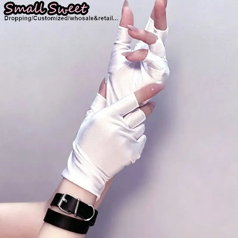 Women Men Punk Lolita Fingerless Half-Palm Strap Gloves Subculture Sun Sleeves Hot Girl JK Fingerless Arm Cuffs for Cool Cosplay