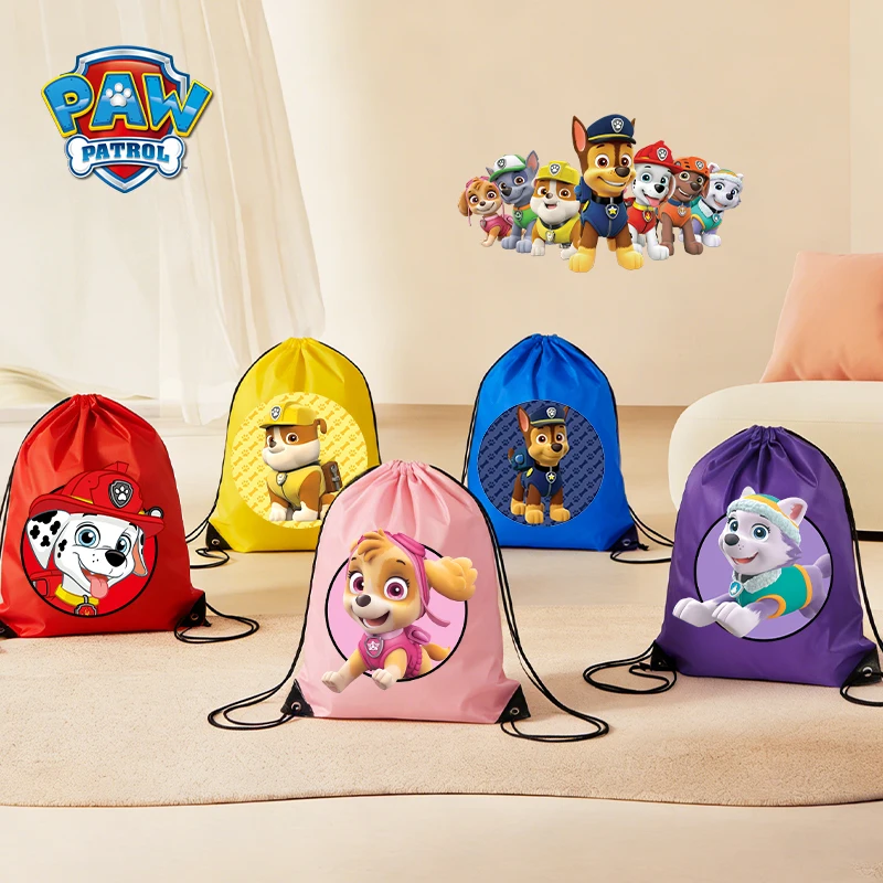 

Paws Patrol Anime Kids Drawstring Bag Boy Girl Cute Cartoon Pouche Double Shoulder Pocket Party Game Gift Sport Portable HandBag