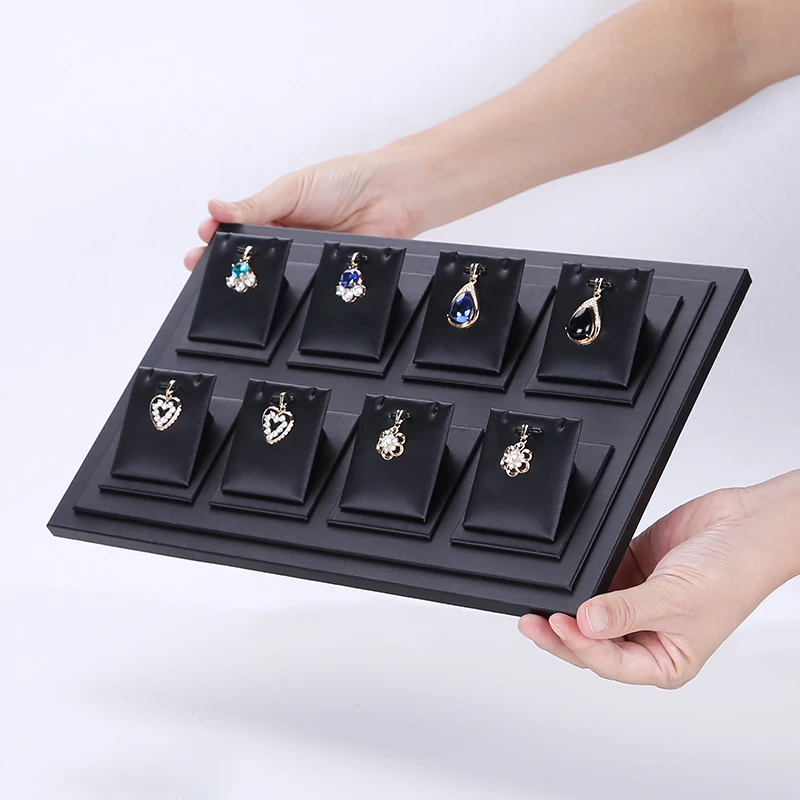 Columna de exhibición de anillos de piel sintética negra, elevador de joyas, soporte de escaparate al por menor, organizador de mostrador de tienda
