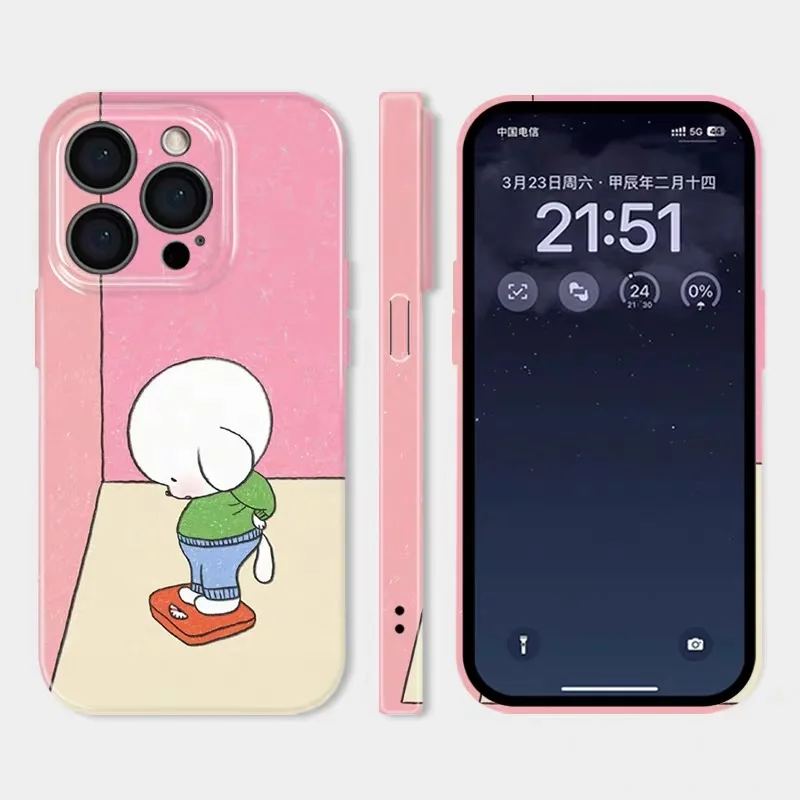 Weight Loss Dog Pink Cartoon Phone Case for IPhone 15 14 11 12 13 Pro Max 12 13 MINI Korean INS Mobile Phone Case for IPhone XR