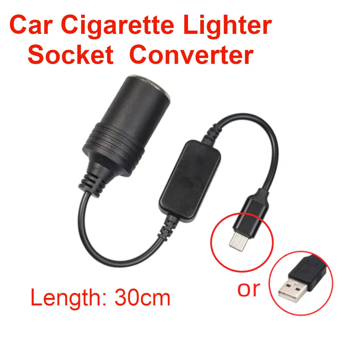 

Converter Adapter Cord 30cm 12W USB Type-C PD to Car Cigarette Lighter Female Socket for 12V Powered Devices GPS DVR