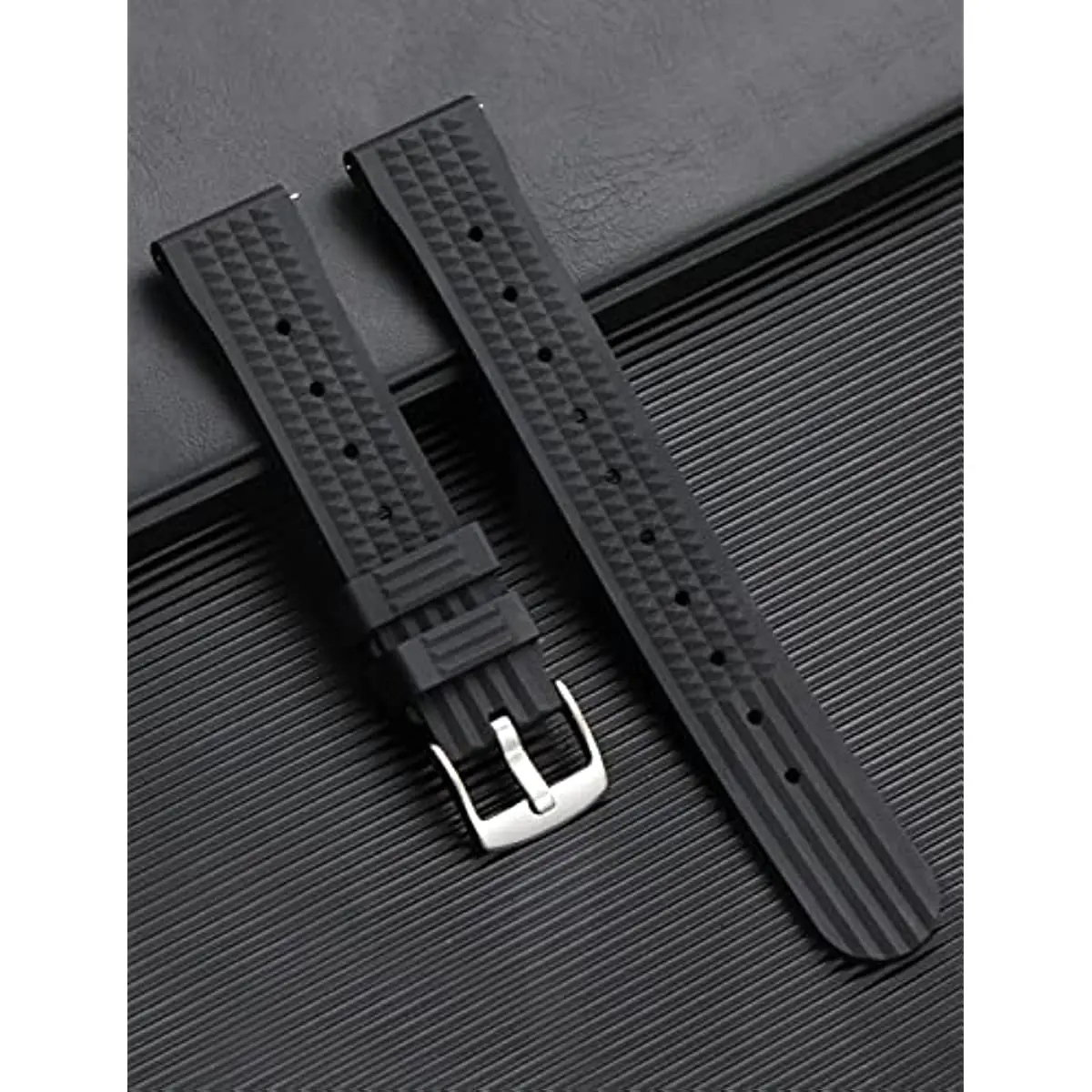 Watchdives FKM Rubber Waffle Watch Fast Release Band Soft Rubber Watch Strap Waterproof Replacement Watchbands 20MM 22MM