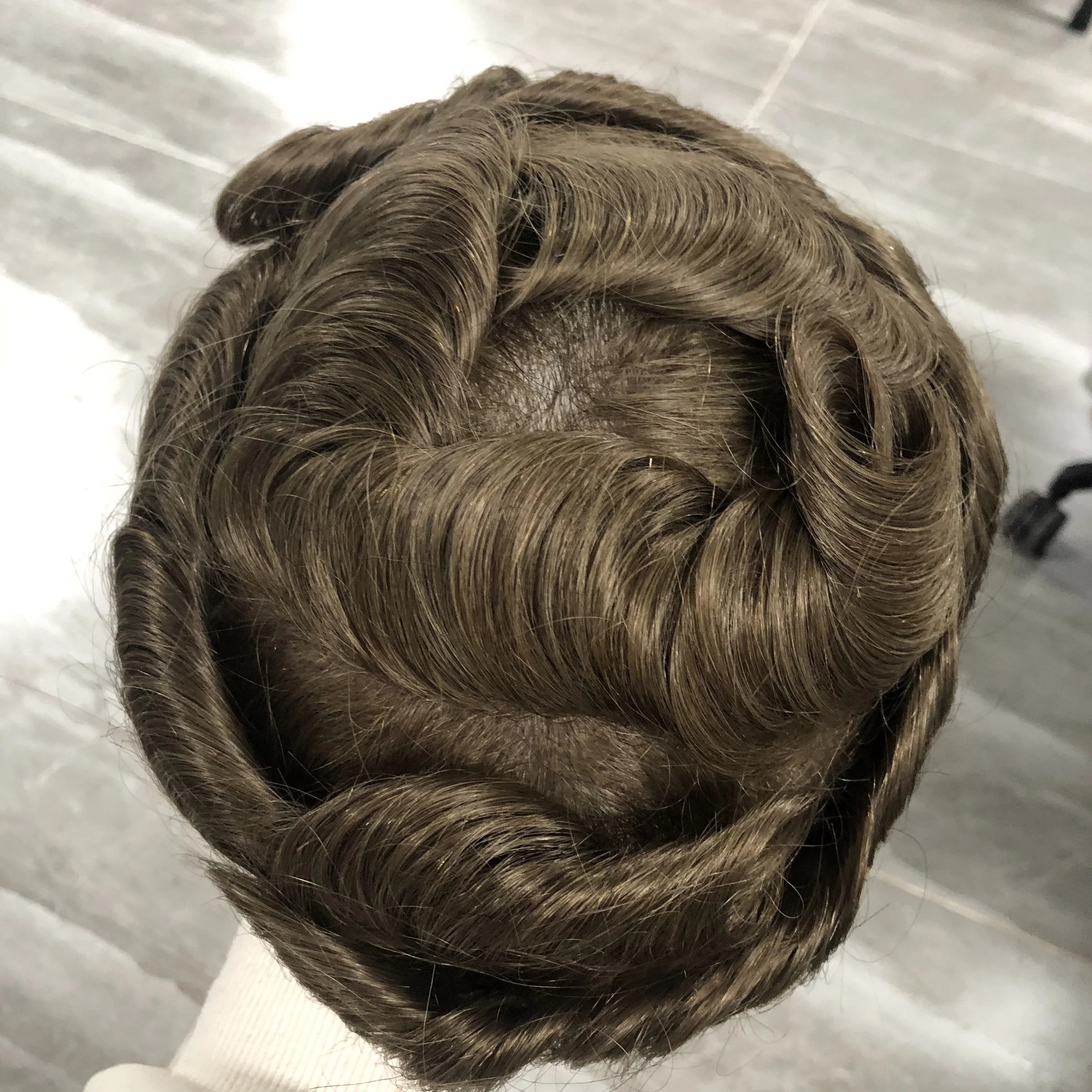 自然なヘアウィッグ,男性のための深いカールとポリウレタンのベース,交換可能なヘアエクステンションのセット