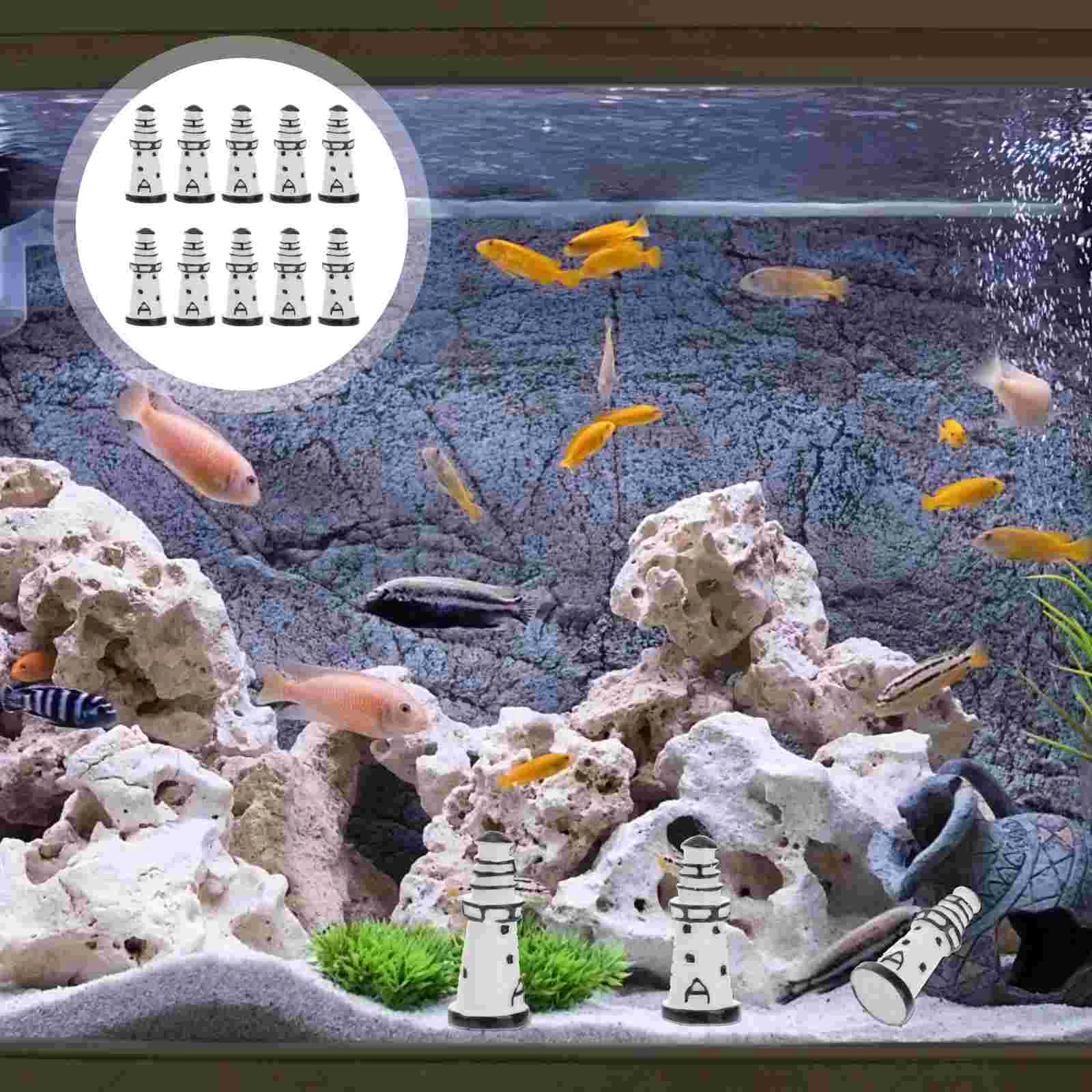 10 Pcs Micro Landscape Resin Crafts Miniature Lighthouse Decor Microlandschaft Adornment Office