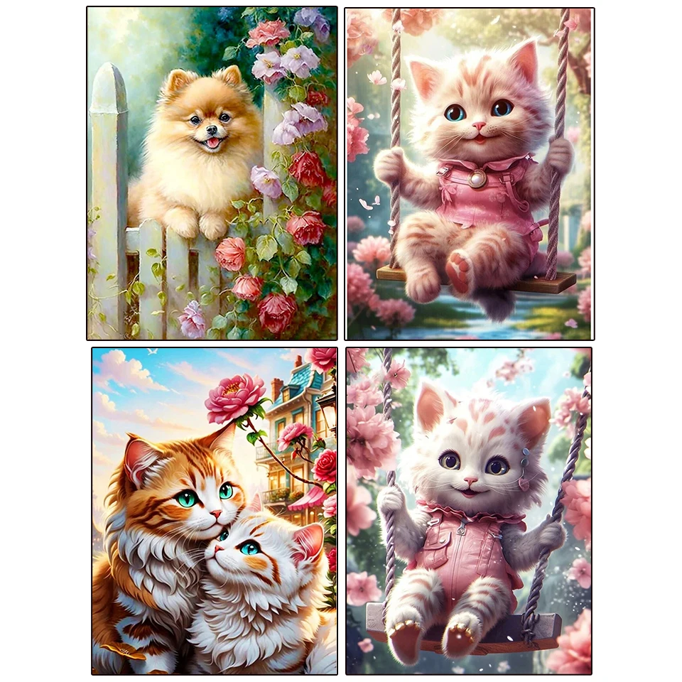 

Diy Diamond Painting Colorful Cat and Dog 5D Artificial Diamond Mosaic Embroidery Animal Inlay Water Diamond Home Decoration