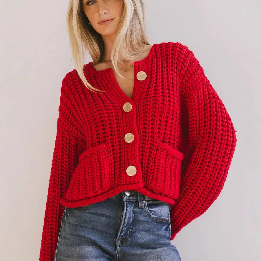 

Женский свободный вязаный кардиган, однотонный свитер с иглами, пальто, открытый кардиган из полиэфирного волокна в европейском стиле на осень...