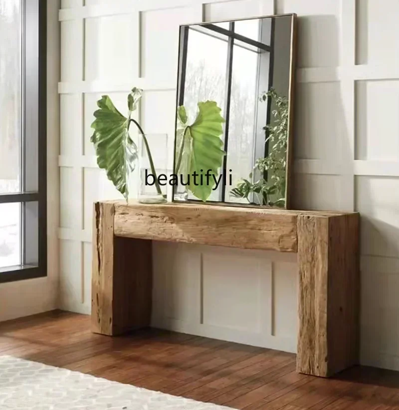 

S Log Sofa Back Cushion a Long Narrow Table Console Tables Miji Style Mid-Ancient Solid Wood American Country Console