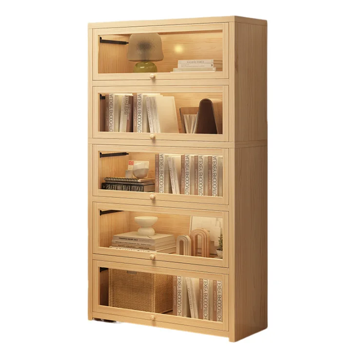 

Bookshelf Solid wood bookcase, integrated locker, wall with door, display cabinet, dust-proof locker, simple floor rack