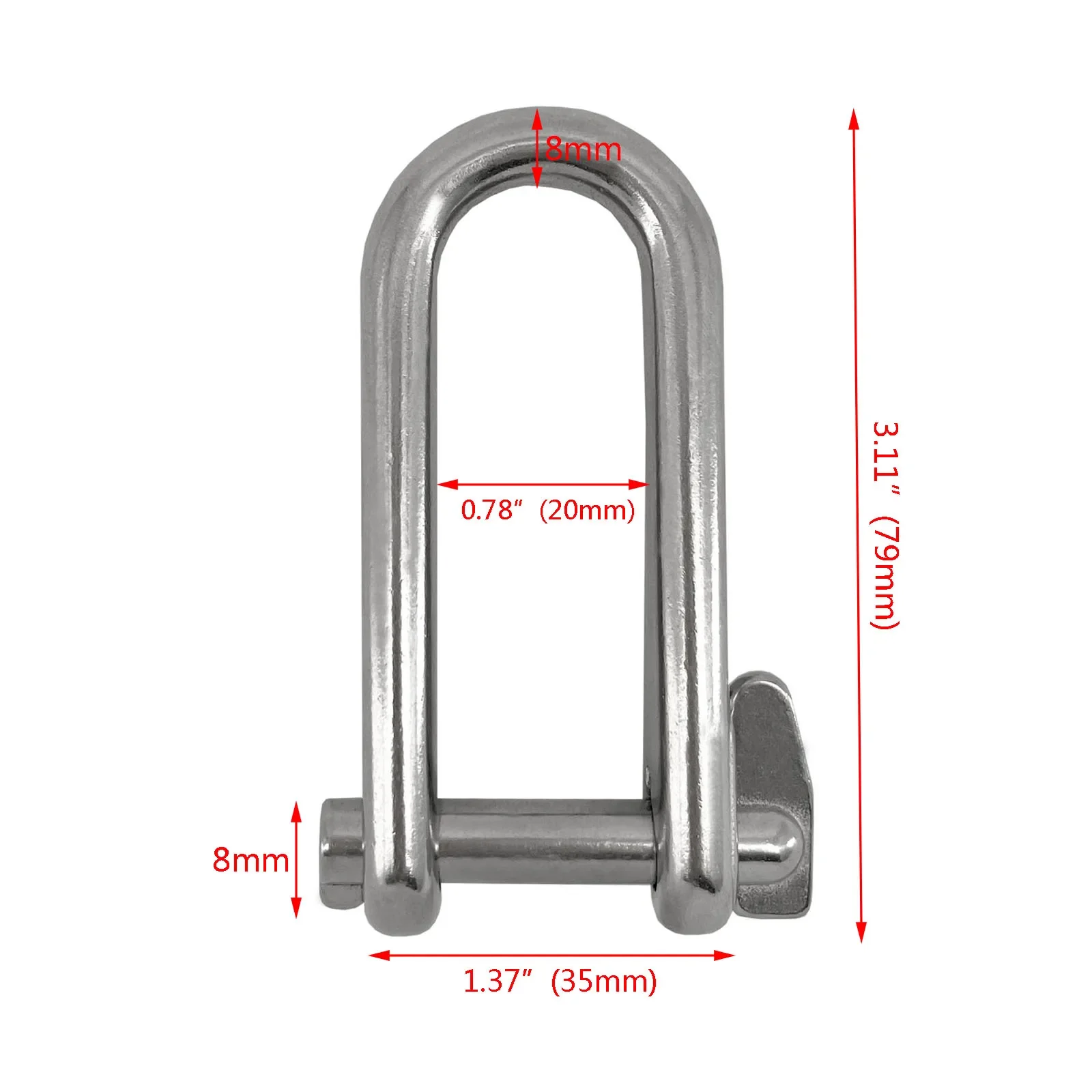 Stainless steel M8 European D-ring shackle safety U-shaped hook with nut widened arc shaped lifting ring horseshoe buckle