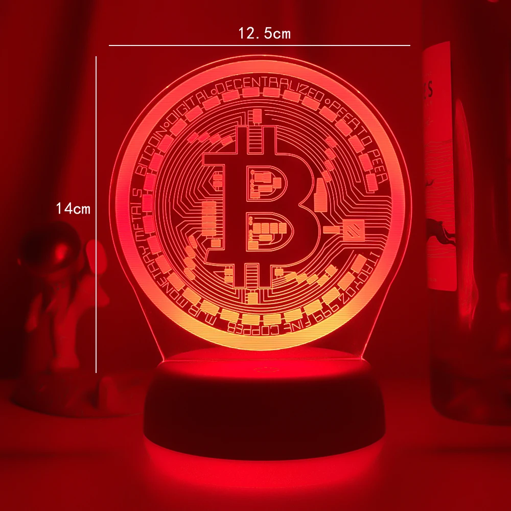 Acrylic Led Night Light Bitcoin for Room Decorative Nightlight Touch Sensor 7 Color Changing Battery Powered Table Night Lamp 3d