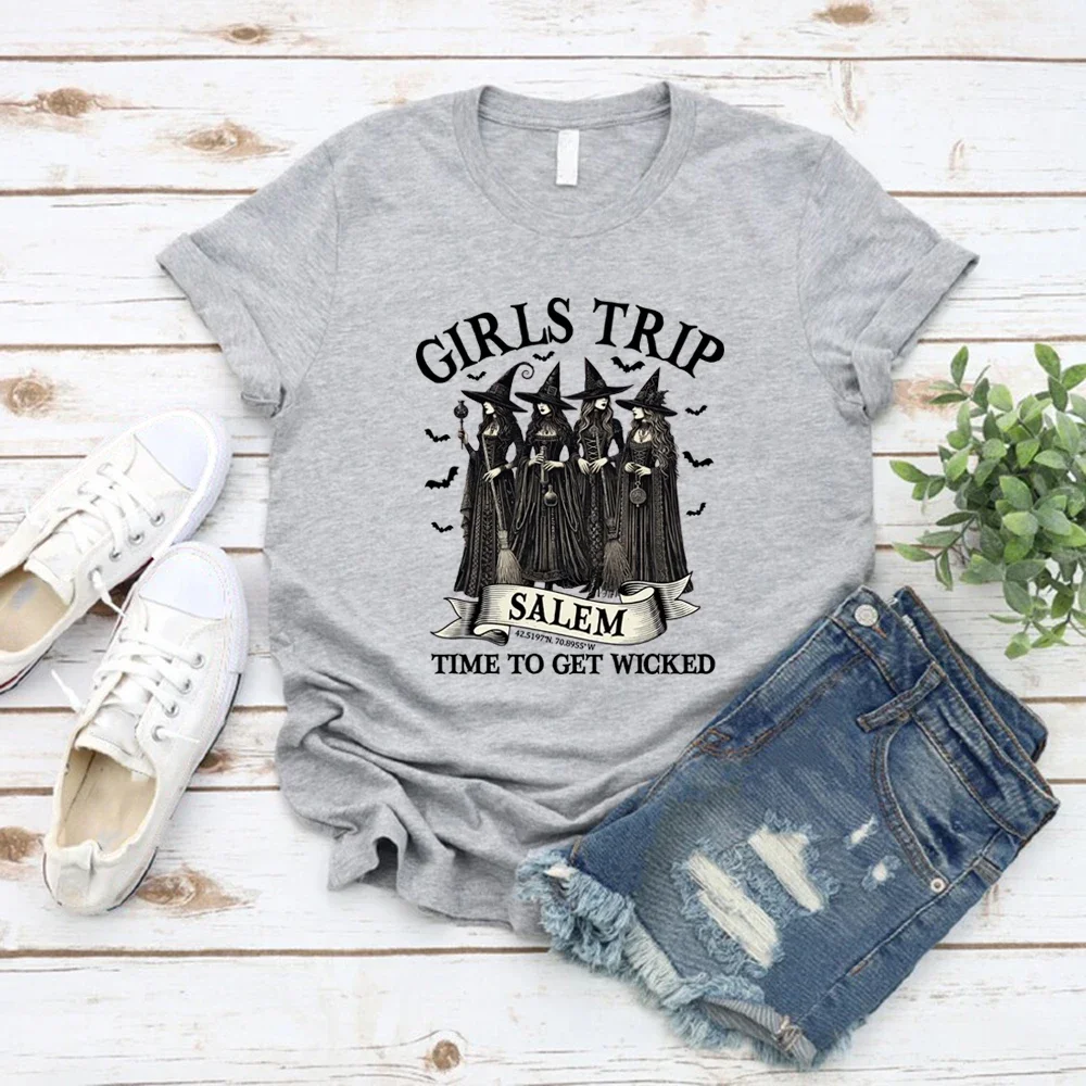 

Girls Trip Salem T-Shirt Retro Halloween Shirt Women Short Sleeve T-shirts Halloween Witch Tee Casual Streetwear Women Tops