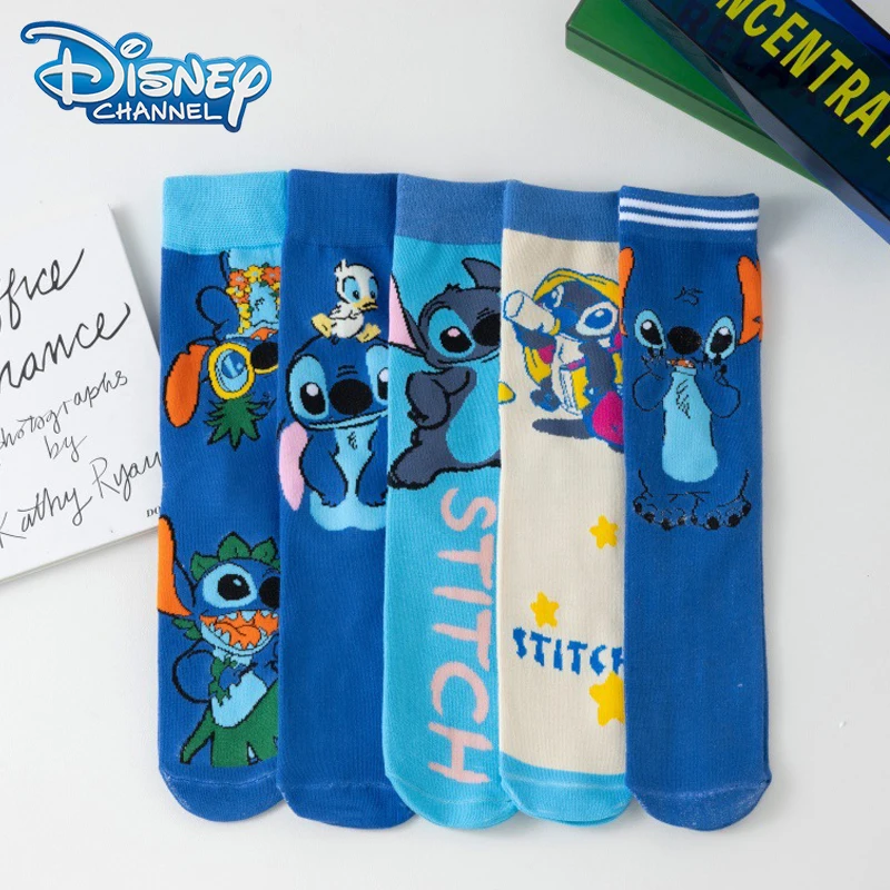 

Disney Stitch Medium Socks Blue Cartoon Anime Breathable Absorb Sweat Long Cotton Sock Autumn Winter Warm Cosplay Women Men Gift
