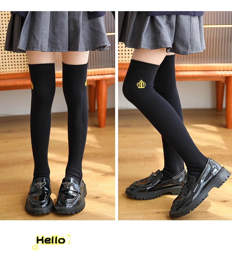 Baby Kinder Baumwolle wärmer Strümpfe Cartoon Krone Stickerei über dem Knie hohe Socke Kind Mädchen Student Herbst Winter lange Socken – Detail 7