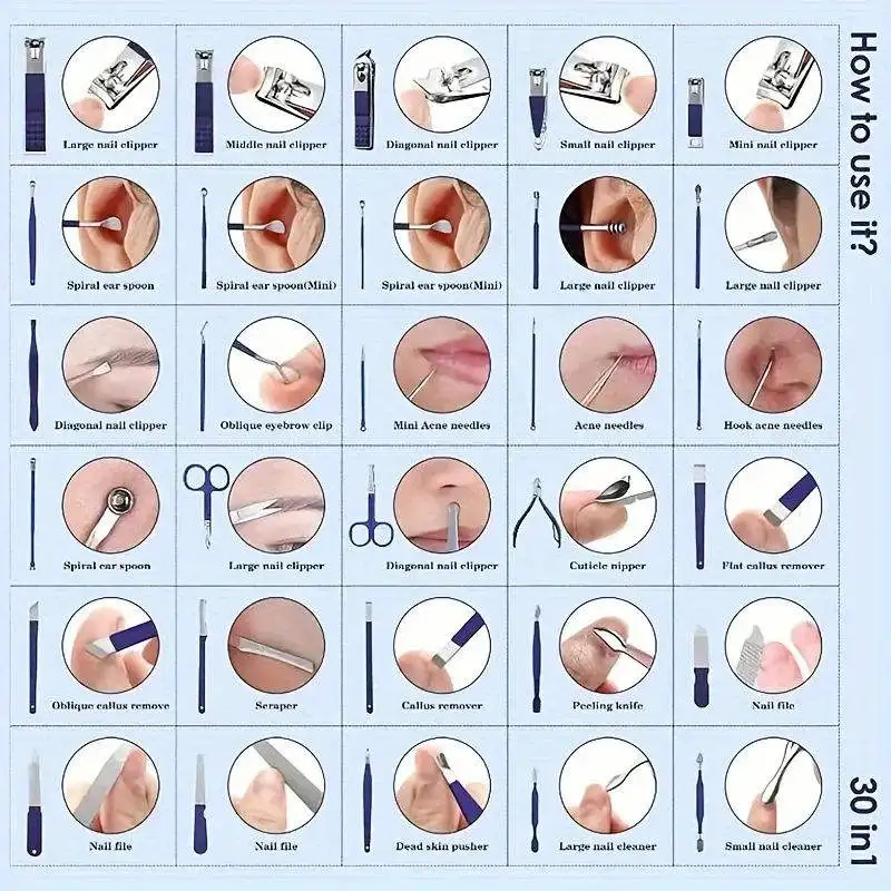 30 in 1 Nail Clipper Set Manicure Set Nail Kit for Women Men Stainless Steel Manicure Kit Professional with Travel Case