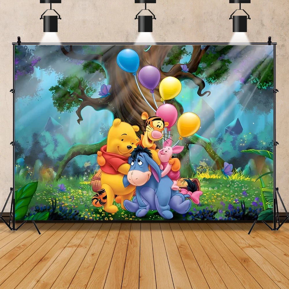 Disney Winnie the Pooh Party Background for Kids Baby Shower Newborn Boy Girl 1st Birthday Photo Area Custom Backdrop Decoration