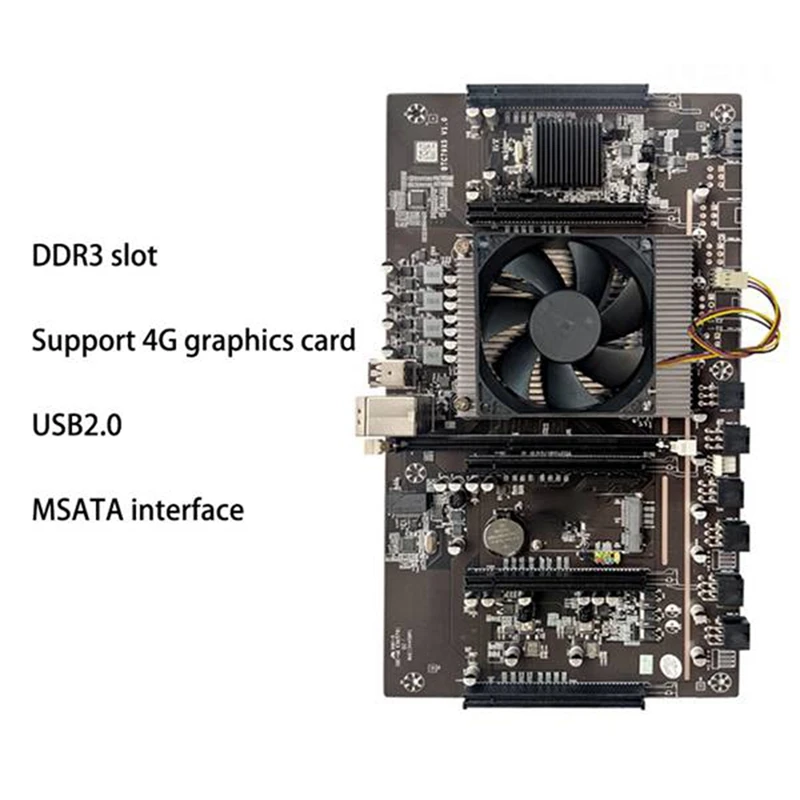 Placa base de minero BTCX79 H61 con conector de alimentación de 24 pines + ventilador LGA 2011 DDR3 compatible con 3060 3070 3080 GPU para minería BTC