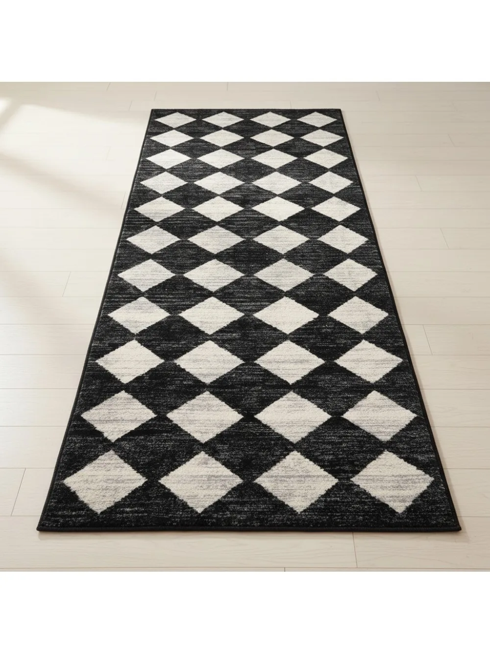 

2x8 Black Checkered Runner Rug - Non-Slip Washable Indoor Carpet for Kitchen Hallway Bathroom Entryway
