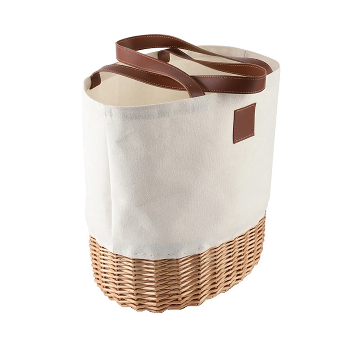 Picnic Basket,Picnic Tote Bag,Sturdy Woven Base & Canvas Beach Tote Bag