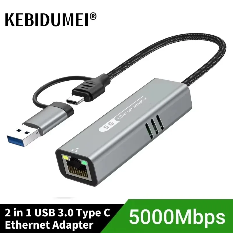 5000Mbps USB 3.0 Ethernet To RJ45 Gigabit Wired Adapter Type-C Converter Lan Network Hub For Windows 7/8/10 MAC For PC Laptop