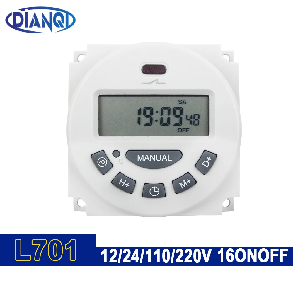 L701 AC 220V-250V 12V 110V 24V 16A(8A) Digital Timer Controller 7 Days Weekly Programmable Timer Switch Minutes Counter No Cover