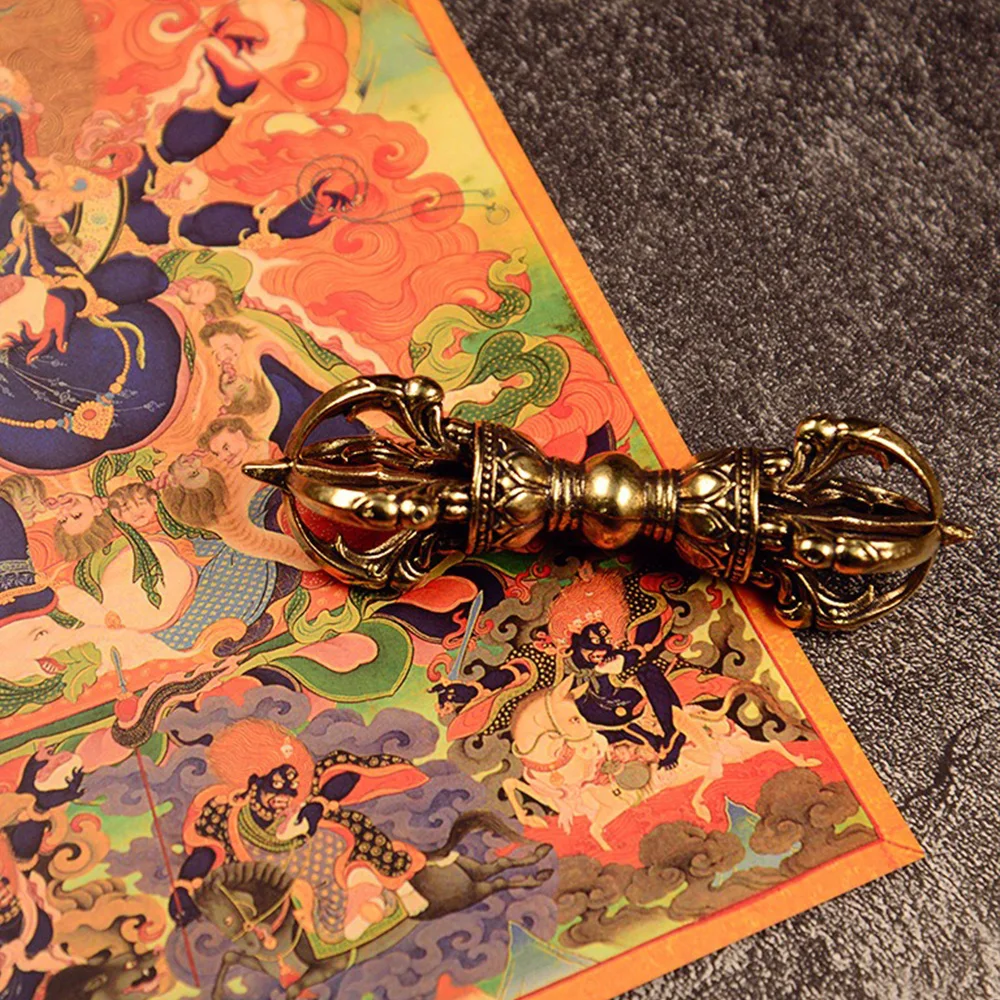 Vintage Messing-Vajra Tibetisch-Buddhistischer Lama-Dorge Dekor Handgeschnitzte Religiöse Gegenstände Feng-Shui-Ornament Sammlerstücke – Detail 3