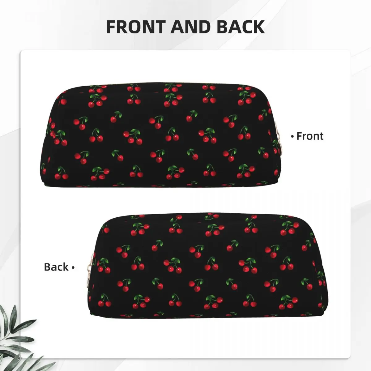 Black Sweet Cherry Pattern Pencil Cases for Student School Pen Box Pencil Bag Pencil Pouch Storage Stationery Supplies