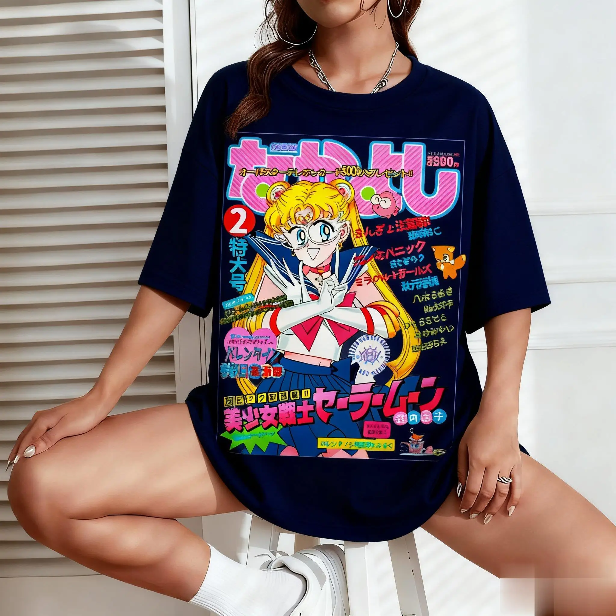 Sailor Moon Graphic T-shirt Women Men Anime Print Short Sleeve Tee Oversized Casual Streetwear Summer Fashion Y2k Clothes Kawaii